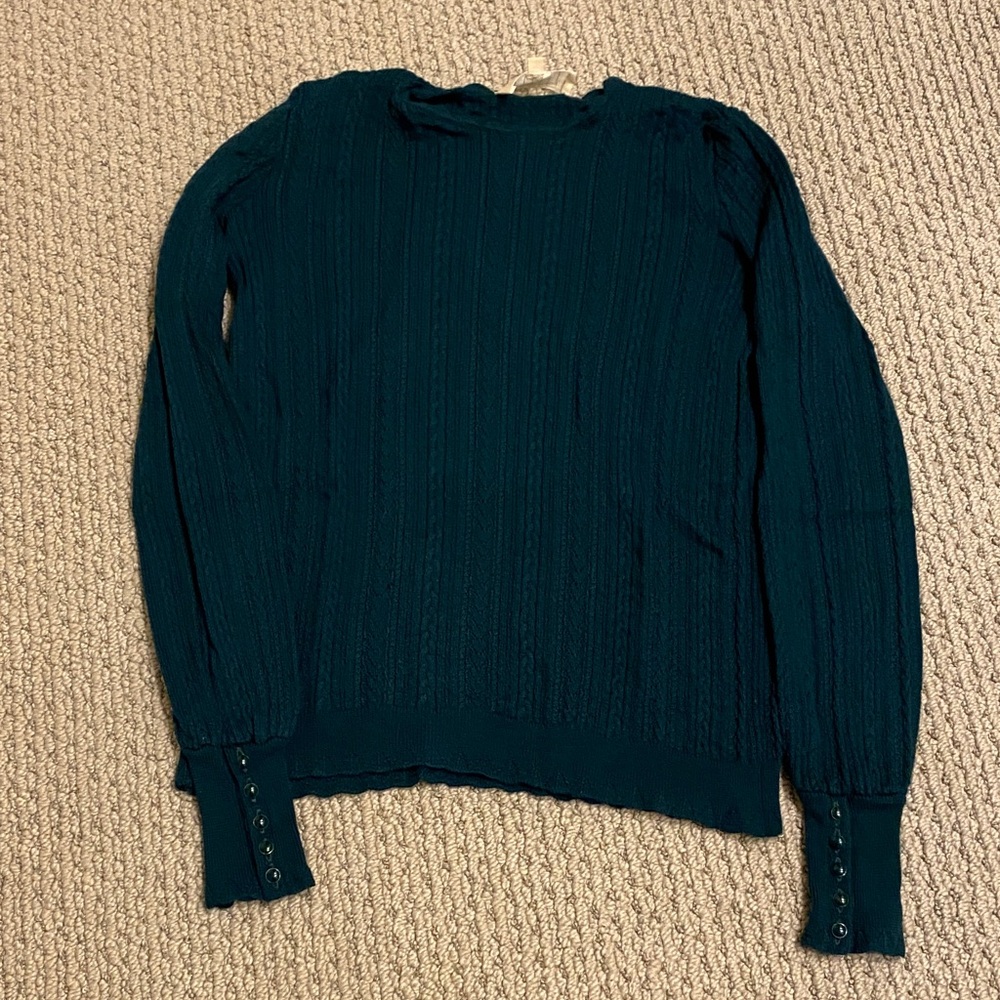Ornella Sezane Teal Long Sleeve Sweater with Button Cuffs